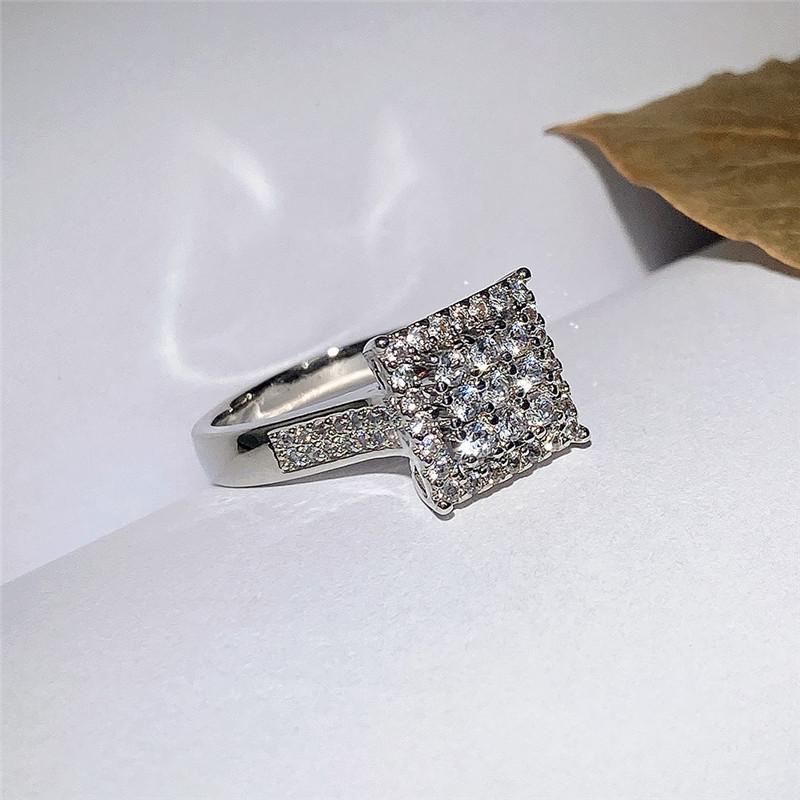 Exquisite Square Wedding Ring For Women With Silver Color Clear Cubic Zirconia Newly Designed Lady's Finger Rings Bands