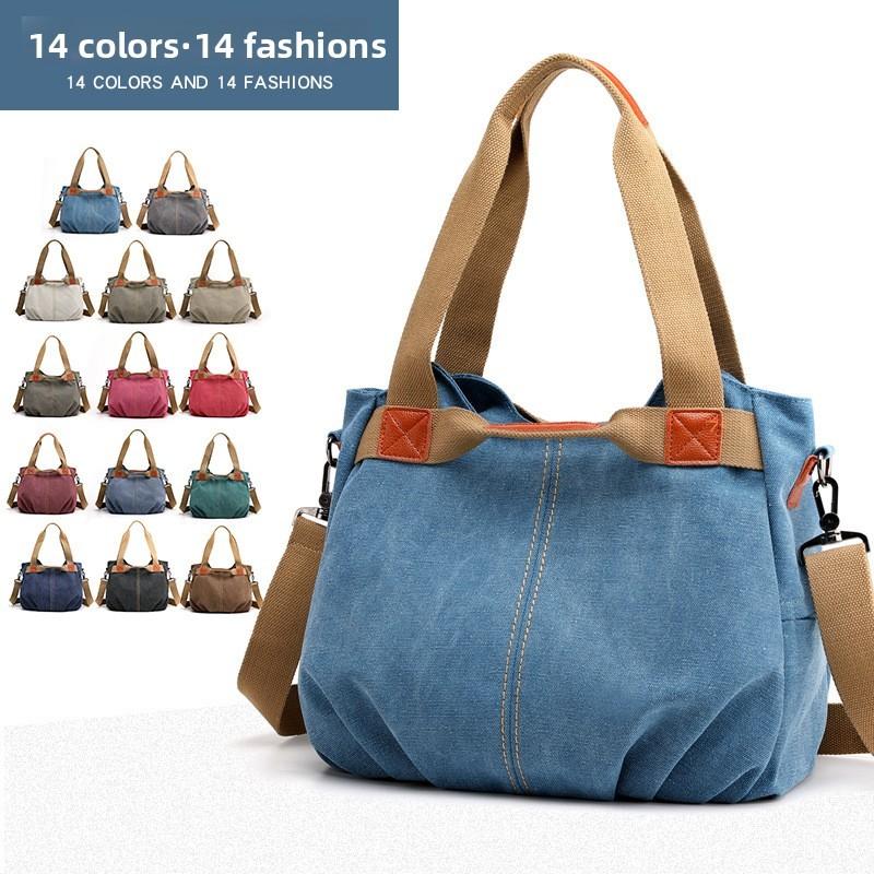 Borsa a tracolla in tela vintage da donna, ad alta capacità e dallo stile semplice, per l'uso quotidiano