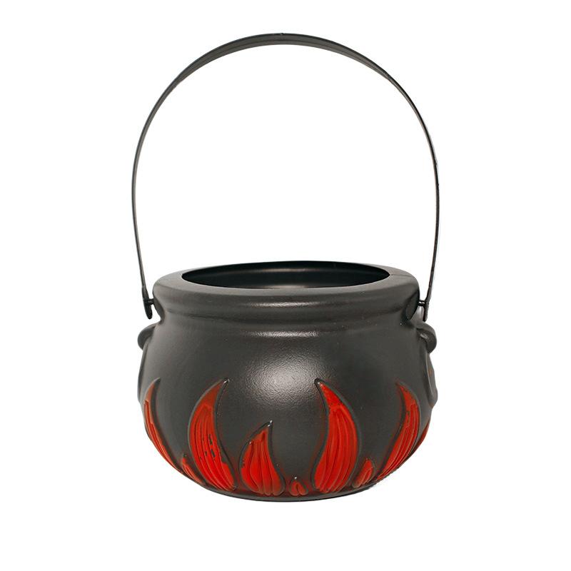 Witch Black Flame Lantern Pumpkin Candy Pail With Handle, Halloween Role Play Decor Bucket, Festival Party Shooting Ornament