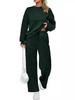 2024 Trendy Knit Women's Two-Piece Set: Long-Sleeve Top & Wide-Leg Pants with Pockets