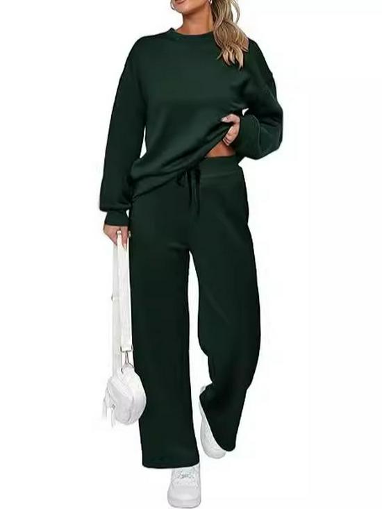 2024 Trendy Knit Women's Two-Piece Set: Long-Sleeve Top & Wide-Leg Pants with Pockets