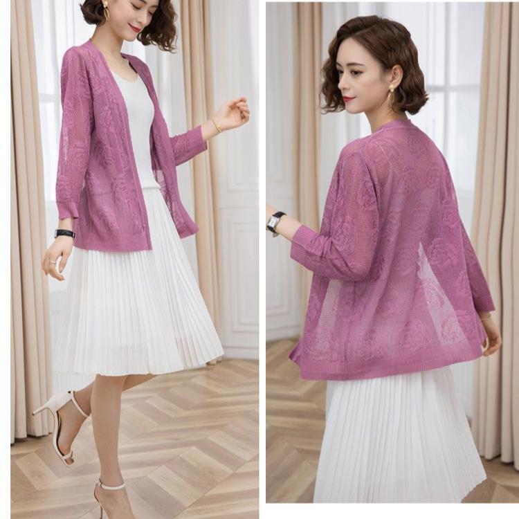Summer Women's Thin Knitted Cardigan Open Front Shawl Jacket Sun Protection Top