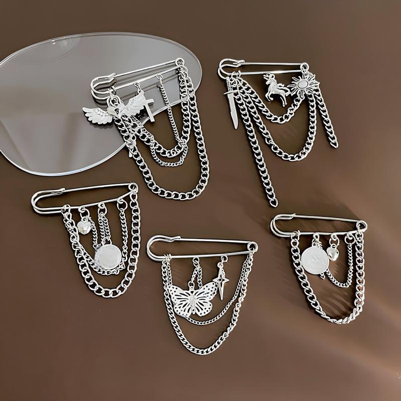 Korean Cold Metal Brooch: Multi-Layer Tassel with 3D Smiley, Butterfly & Sun for Women