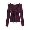 Sweet & Spicy Square Neck Bow Long Sleeve Women's Slim Fit Top
