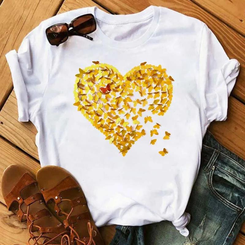 Butterfly Heart Printed T Shirt New Unisex Black T Shirt Harajuku Cute Graphic Tee Shirt Ladies Casual Female Tops Tee