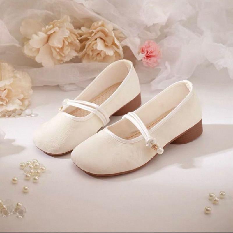 Spring cloth shoes simple and elegant low-heeled women's single shoes Hanfu shoes Min Su dark flower thick-heeled cheongsam shoes