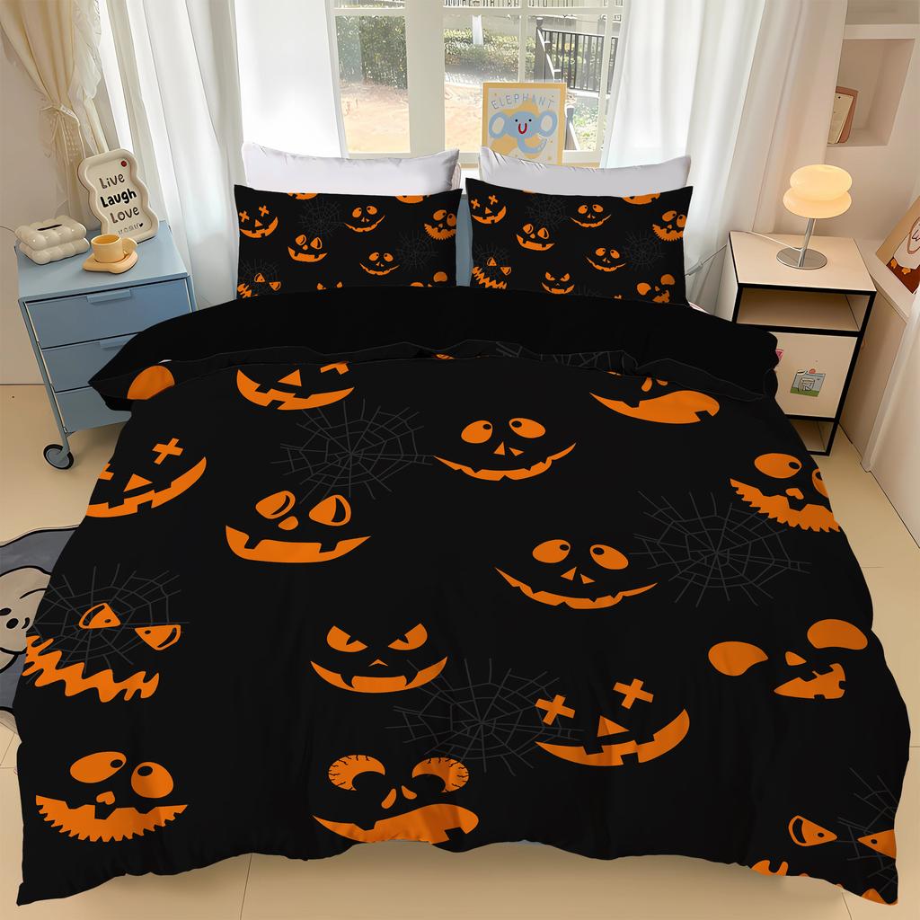 Halloween Bedding Set Cute Ghost Flower Print Duvet Cover Child Adult Quilt Cover Pillowcase Single Queen Size