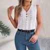 Spring And Summer Button-down V-neck Hollow Sleeveless Top Holiday Sweater For Women