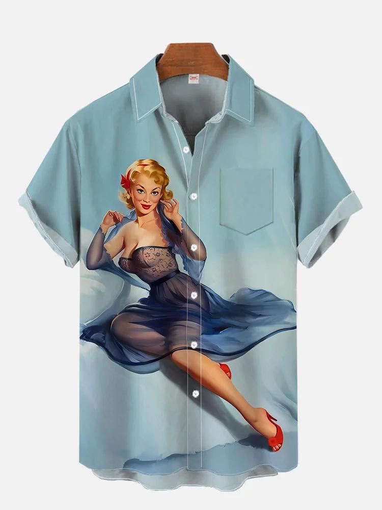 1980s Vintage Pin Up Girl Poster Sexy Girls Blonde Beauty 3D Prints Men's Short Sleeved Shirts For Men Fashion Hawaiian Shirts