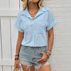 Women's New Summer Splicing Lapel Shirt Commuter Striped Cardigan Tops