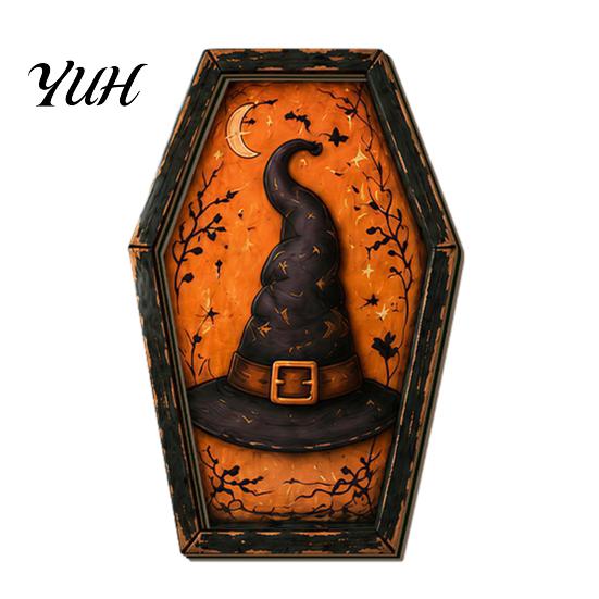 Boerderij Seizoensdecor Vintage Halloween Houten Tafeldecoratie, Rustiek Zwarte Kat Geest Skelet Pompoen Huisaccenten Bureau Blokbord voor Gelaagde