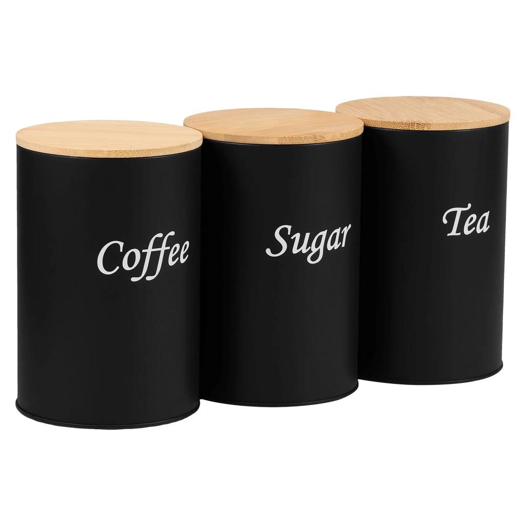 3Pcs Food Storage Canisters Iron Tea Sugar Coffee Canisters with Bamboo Lid Versatile Tea Coffee Sugar Canister for Sugar Tea