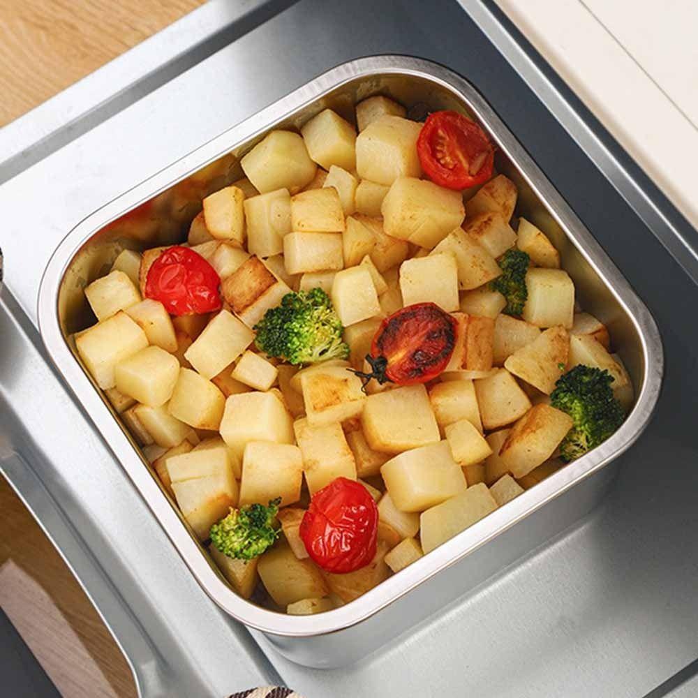 1800ML Stainless Steel Crisper Box Square Thickened Portable Crisper Box Reusable with Handle Sealed Lunch Box Camping Trip