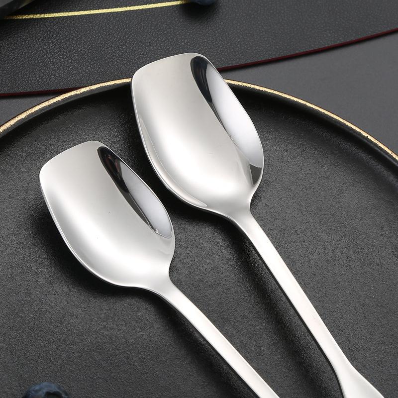 304 Stainless Steel Square-headed Spoon Long Handle Western Dining Teaspoon Coffee Dessert Spoons Silver Tableware