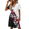 Women's Summer Classic Print Dress Casual Beach A-line V-neck Loose Sundress