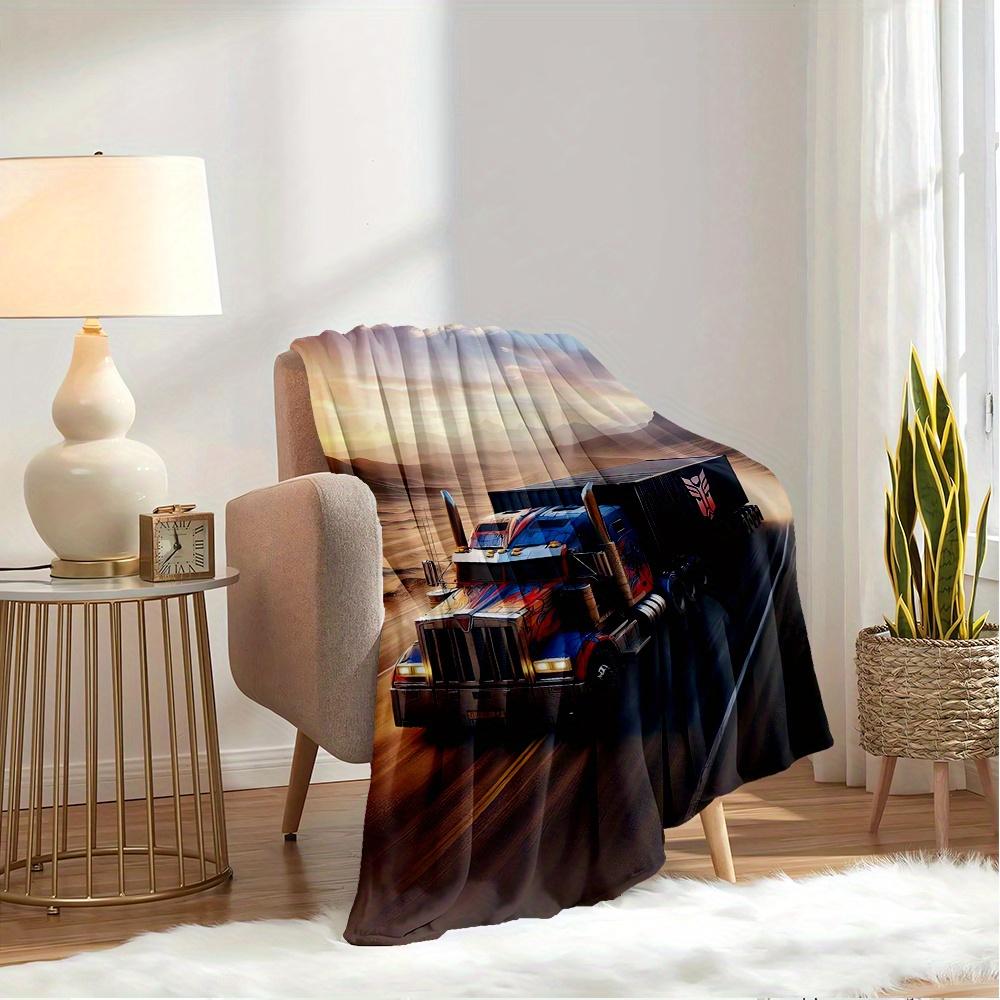 For Truck,Transformers,Desert-Themed Flannel Blanket, Glam Style, Digital Print, All-Season Comfort, Tear-Resistant, Knitted Craftsmanship,