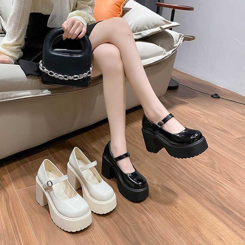 Cute Thick Heel High Heel Small Leather Shoes For Women'S Spring New Thick Sole Heightening French Retro Mary Jane Single Shoes For Women