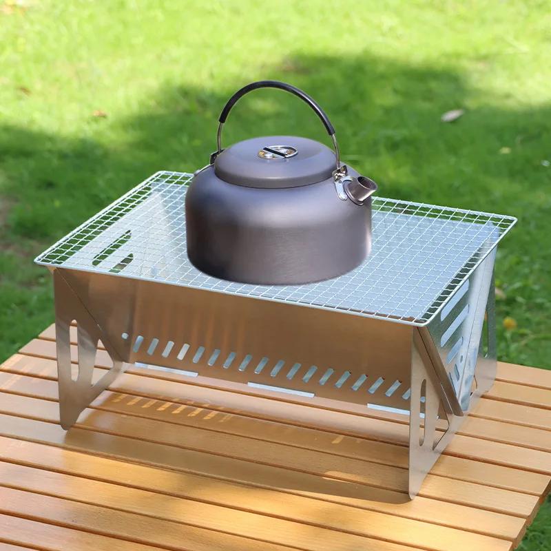Multifunction Charcoal BBQ Grill Folding Furnace Barbecue Stainless Steel Barbecue Kitchen Utensils Mesh Wood Stove Outdoor Bar