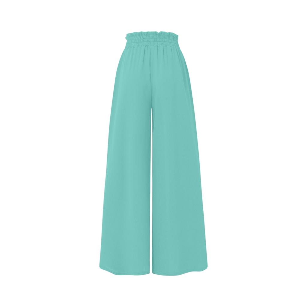 Women's Casual Fashion Elastic Waistband Wide Leg High Waist Long Skirt Pants