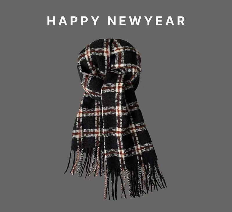 2024 Japonský Retro Kostkovaný Šátek s Třásněmi - Dámský Zimní Hřejivý Všestranný Studentský & Pár Nákrčník