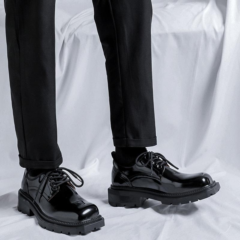Men Luxury Fashion Patent Leather Shoes Lace-up Oxfords Shoe  Designer Square Toe Sneakers Wedding Party Platform Footwear