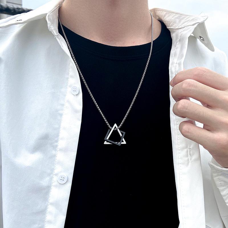 Geometric Triangle Square Combination Titanium Steel Hip-Hop Necklace Men'S Trendy Handsome Soil Cool Simple Pendant Accessories