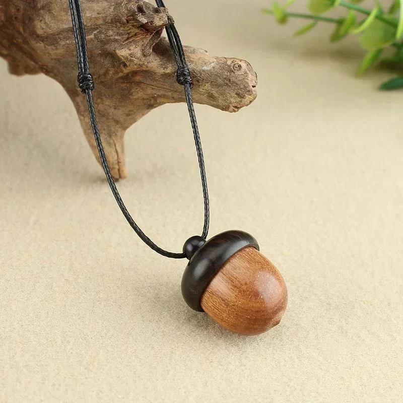 Ebony Acorn Wishing Bottle Jewelry Wishing Bottle Vintage Screwable Pendant Gawu Box Adjustable Necklace
