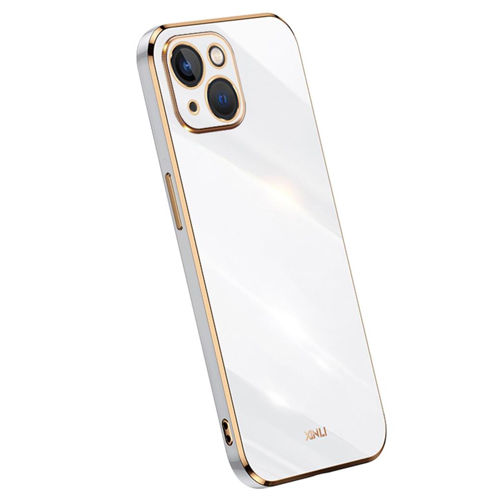 XINLI For iPhone 15 Plus Electroplated Gold Edge Anti-scratch Phone Case TPU Back Cover