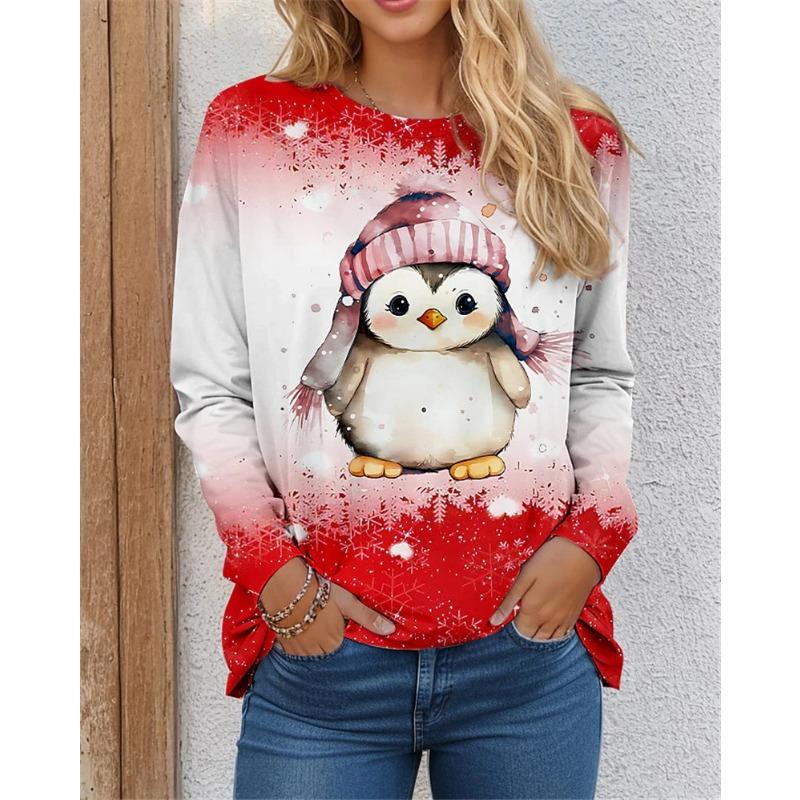 

Penguin pattern women s T-shirt long sleeved 3D printed Christmas style XS