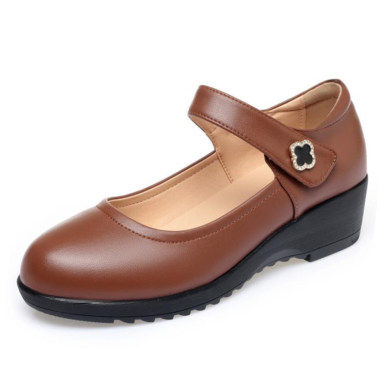 Fashion Women's Wedge Shoes Women Ankle Strap Casual Flat Shoes Woman Work Office Pumps Comfort Genuine Leather Shallow Mouth Mom Shoes