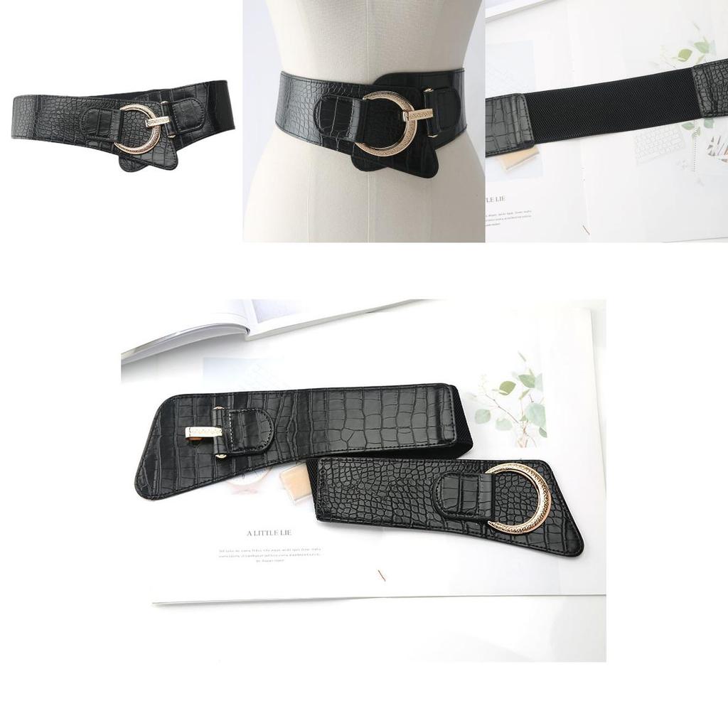 Womens Wide Elastic Waist Belt For Dresses And Coats With Cshaped Buckle And Stitching Design