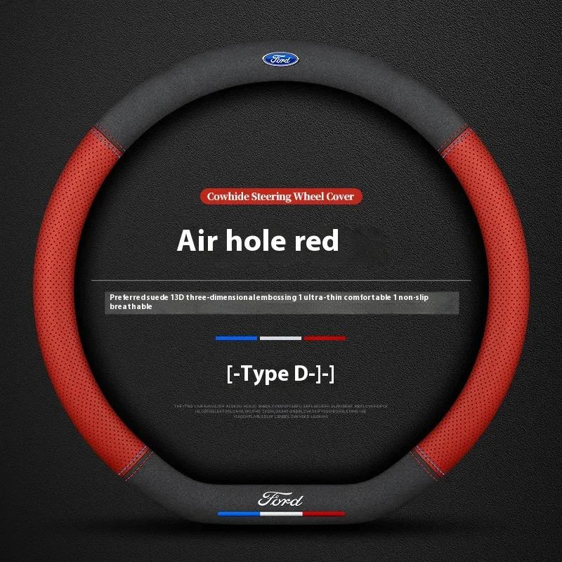 Car Suede 3D Coining Logo Antislip Steering Wheel Cover For Ford Mondeo Focus Raptor Puma Edge Explorer F150 Ranger Fusion Kuga XO7
