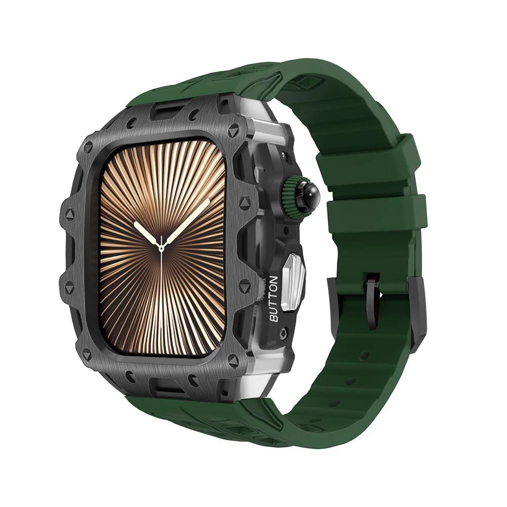 Luxury Case Strap for Apple Watch Series 10 46mm Modification Kit Cover for Iwatch 10 46 46MM Sports Silicone Zinc Frame Men Set