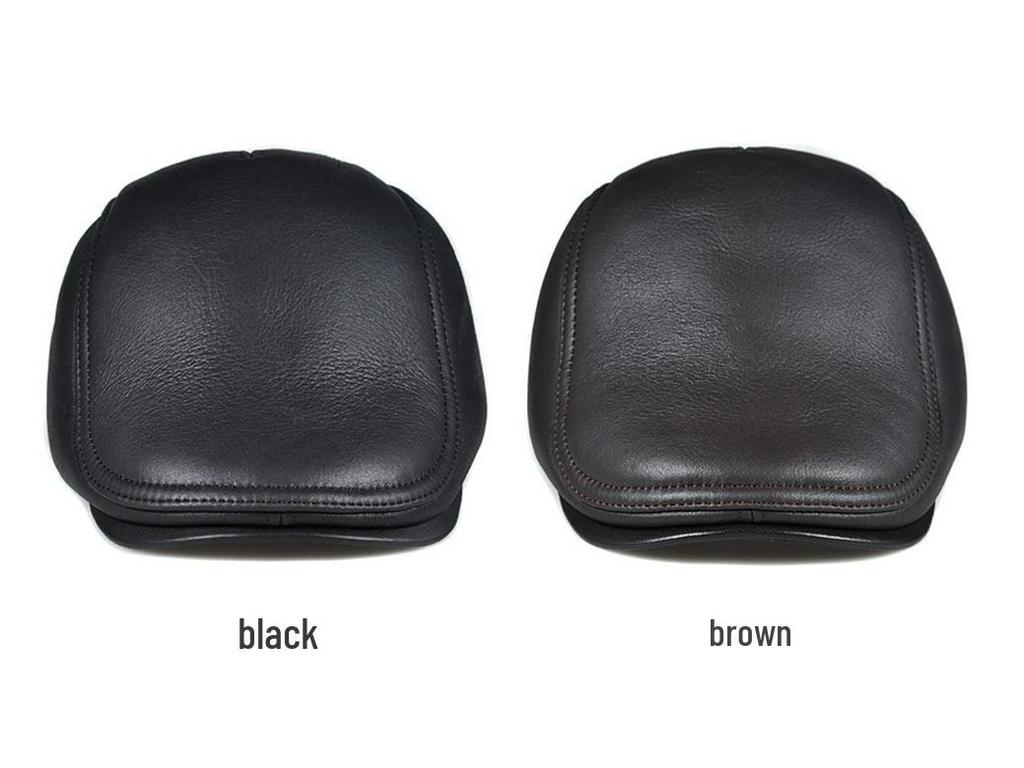 Men's Winter Leather Fur-lined Beret with Ear Protection and Duckbill Style