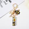 Dried Flower Letter Charm Bee Keychain Pendant Resin Black 1 Pc
