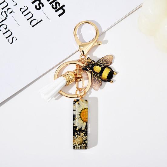 Dried Flower Letter Charm Bee Keychain Pendant Resin Black 1 Pc