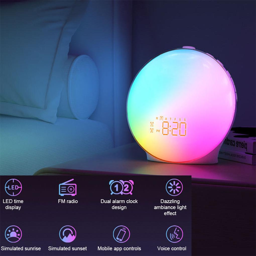 Multifunction Wake Up Light Sunrise Alarm Clock Sunrise/Sunset Simulation Digital Clock with Night Light FM Radio Desk Clocks