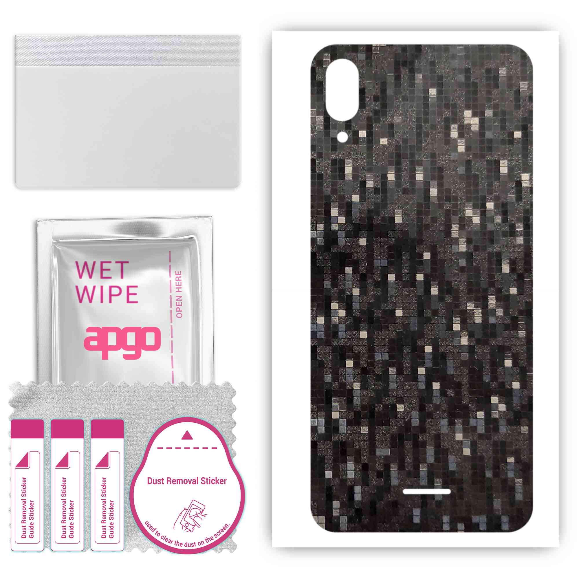 

apgo Protective Skin Sticker for the back compatible with Wiko Y80, Wrap Film, Foil, Vinyl - Pattern Carbon Black Pixel