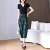 Women's Floral Elastic Waist Cotton Silk Lantern Pants - Summer Casual Beach Seven-Point Pants for Middle-Aged and Elderly Mothers