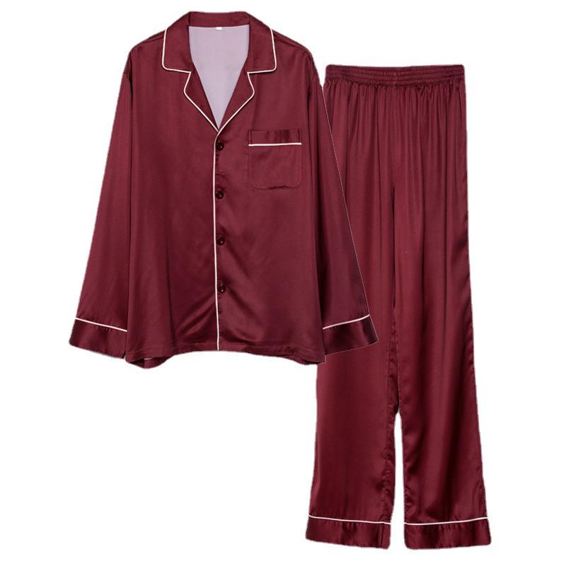 Silk Couple Pajamas: Women's & Men's Long Sleeve Plus Size Set for Spring and Autumn