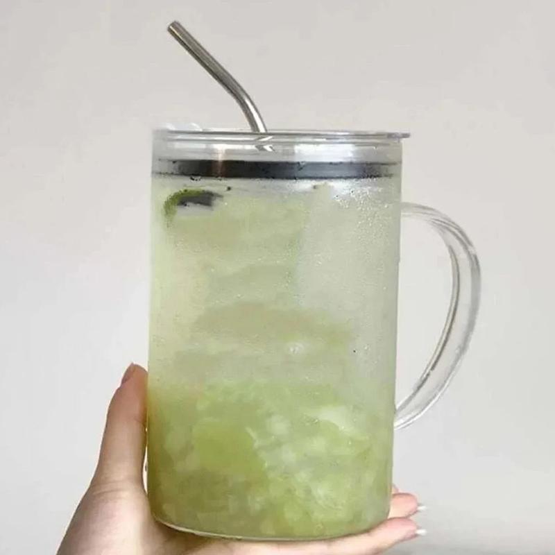 1 kus 1L sklenice na pití s víčkem a brčkem skleněný šálek na kávu skleněný hrnek hrnek na mléko džus průhledný pohár venkovní nádobí