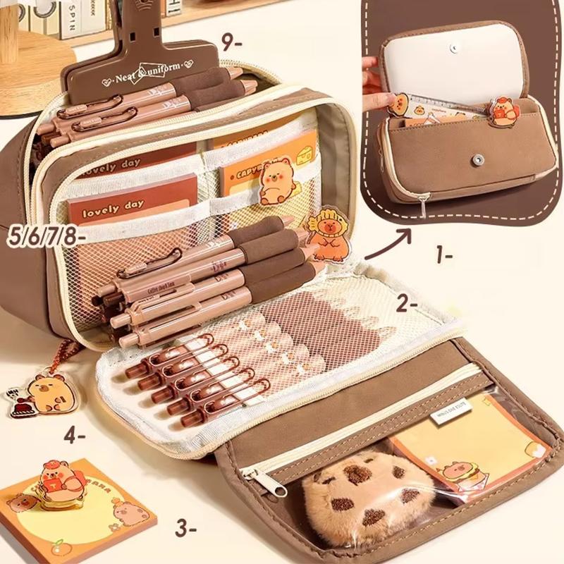 237Pcs Cute Capybara Pencil Case For Student Cartoon Anime Creative Pencil Bag High Capacity Stationery Storage Bag Pendant Pen