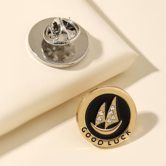 Brooch Pin Sparkling Rhinestones Inlaid Sailing Ship Pattern Smooth Polished Surface Suit Neck Badge Anti-exposure Buckle