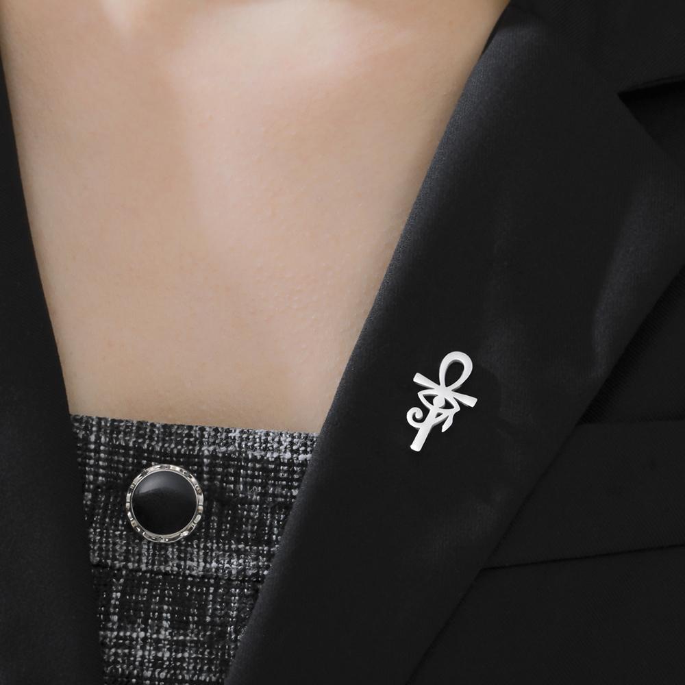 Dawapara Broszka Krzyż Ankh Starożytny Egipski Oko Horusa Przypinki do klapy Amulet Ochronny Biżuteria ze Stali Nierdzewnej