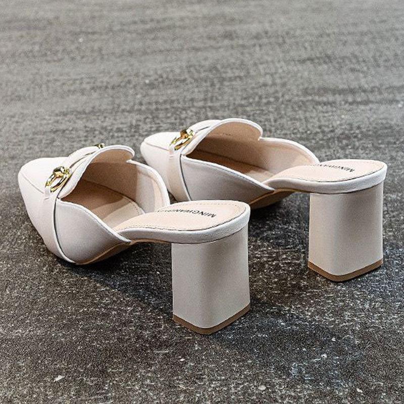 Fashion half-drag high-heeled cool slippers women's summer wear 2025 new spring and autumn one-pedal lazy bag head drag women