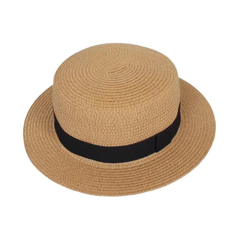 Flat Top Small Edge Straw Hat Men's Summer Vacation Shading Sun Protection Beach Hat Versatile Fashion Small Fresh Trendy Hat Women