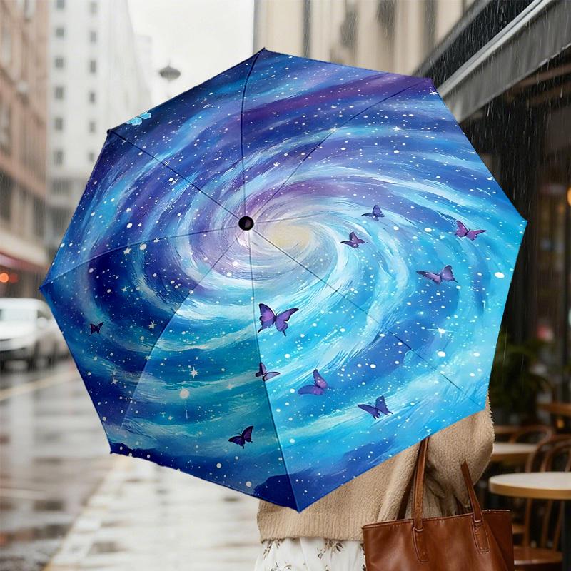 Starry Night Butterfly Sky Umbrella: A Magical Companion for Outdoor Adventures, Automatically Opens and Closes, Lightweight and Durable