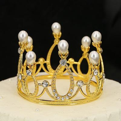 Children's Alloy Round Crown Flower Hair Accessories Bridal Jewelry Cake Baking Highlight Pearl Crown King