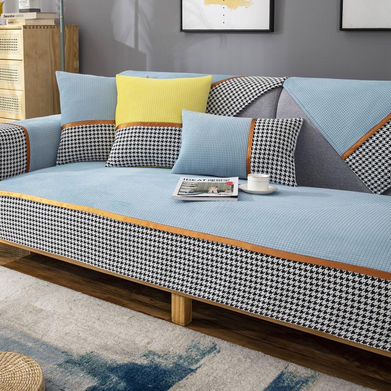 Corn Velvet Thousand Bird Grid Sofa Cushion Four Seasons Universal Sofa Seat Cushion Nordic Simple Modern Non-Slip Leather Sofa Cover