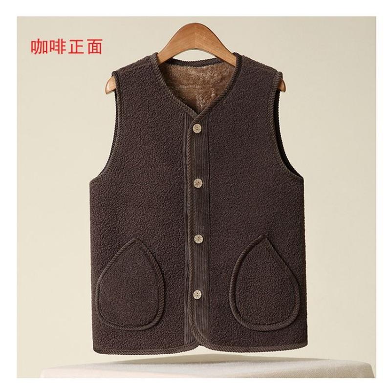 Lamb Wool Vest for Women Autumn Winter Plus Velvet Thickened V-neck Solid Color Grain  Warm Waistcoat for Women